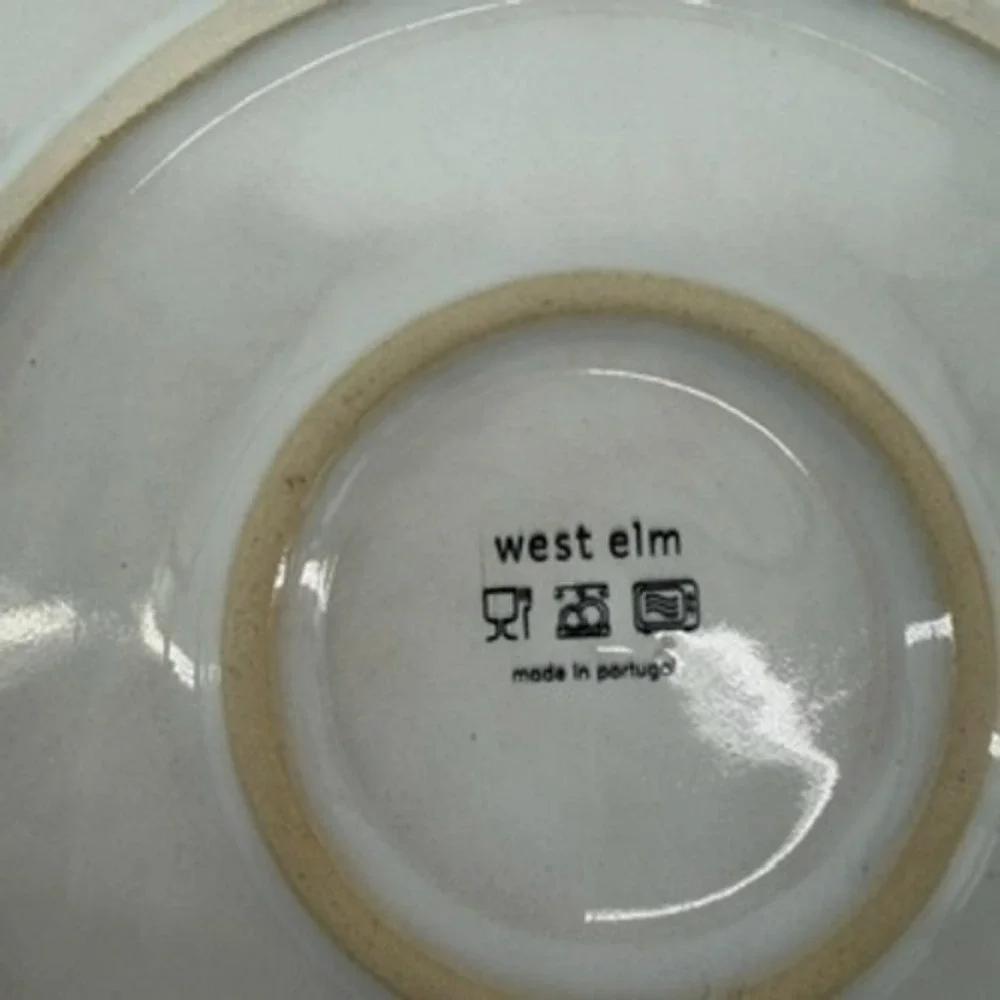 West Elm Reactive Glaze Salad Plates Set of 4 Black‎ White Stoneware Portugal